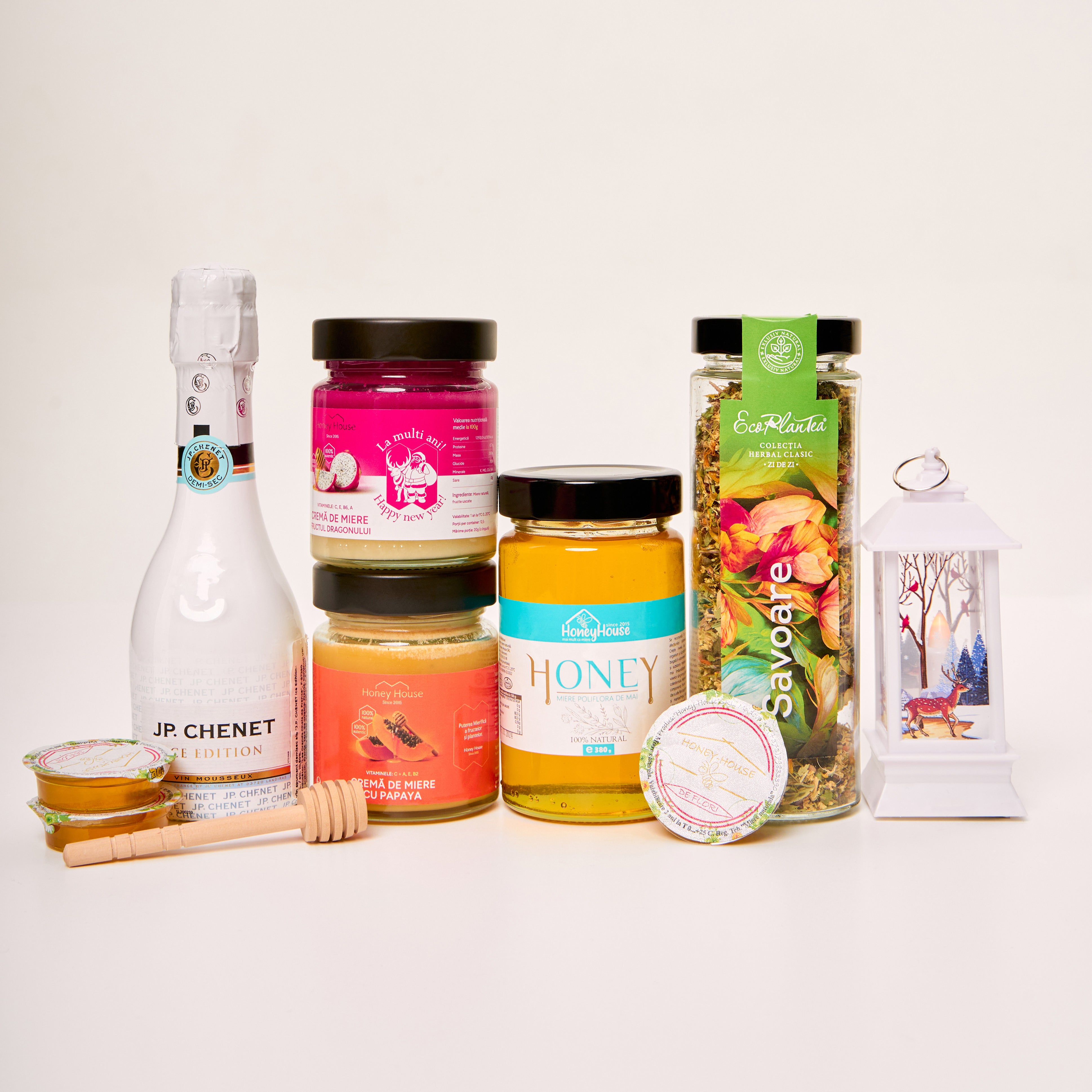Set cadou 3 gusturi + ceai + vin spumant – HoneyHouse.md