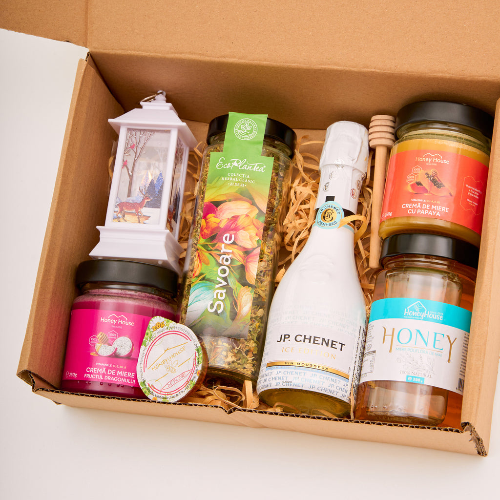 Set cadou 3 gusturi + ceai + vin spumant